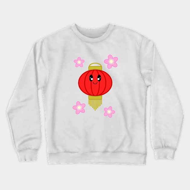 Cute Lantern with Sakura Flowers in White Background Crewneck Sweatshirt by Kelly Gigi